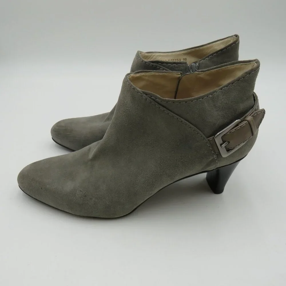 Cole Haan Womens Ankle Boots Size 9 Gray Suede Buckle Zip Kitten‎ Heel